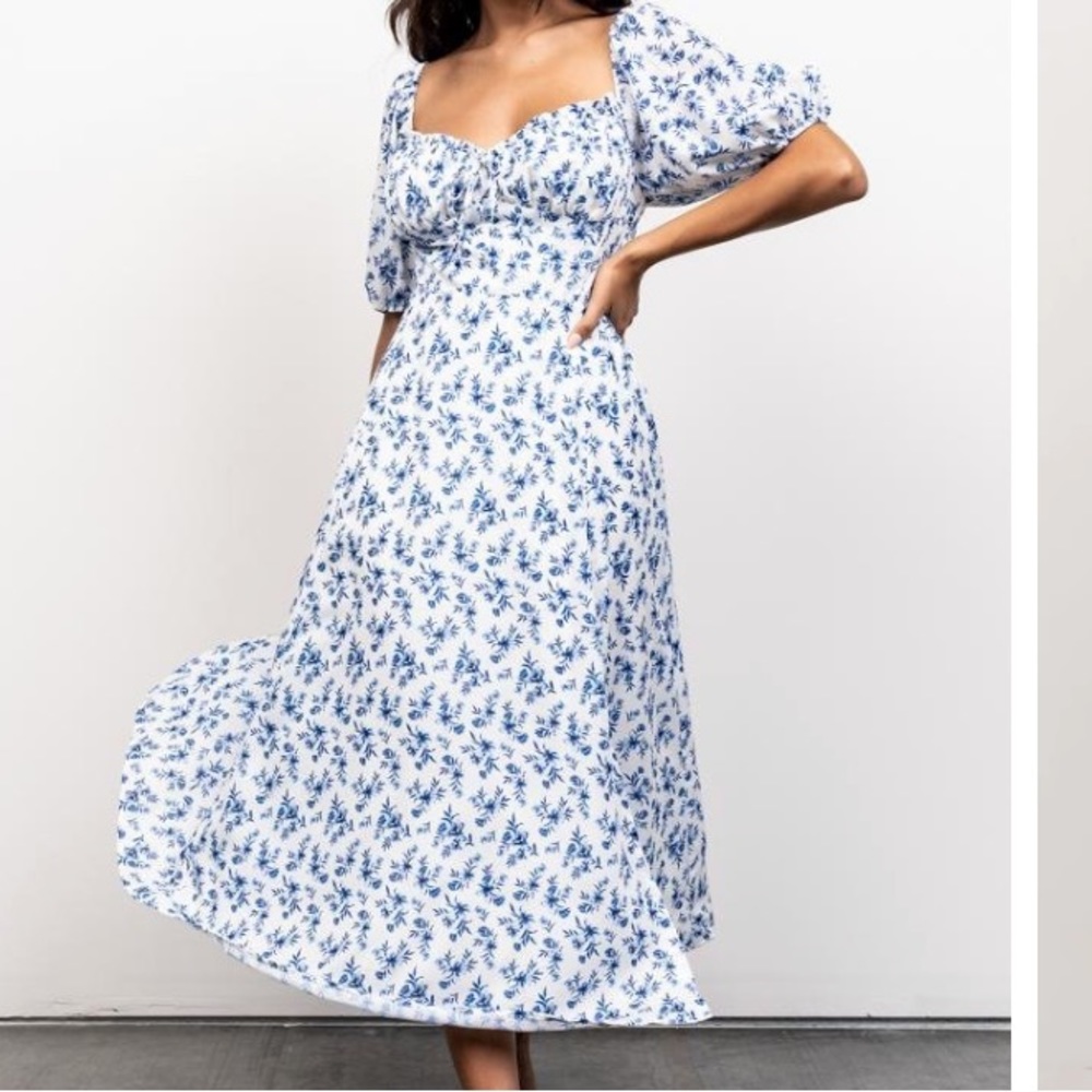Baltic Born Blue and White Floral Midi Dress